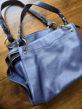 Rebecca Minkoff Blue Pebbled Leather Tote Bag Gold Hardware Shoulder Handbag